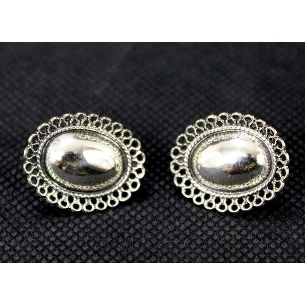 Vintage Beau Sterling Silver Screwback Earrings Oval Orb EUC